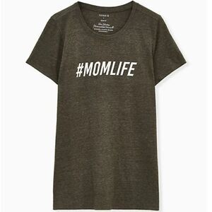 NWT TORRID 00 10W #momlife Crew Tee Triblend Olive M/L Short Sleeve slim fit gra